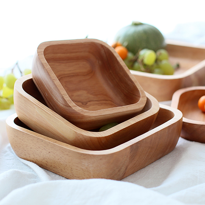 Meal Prep Bowl - 1Pc Square Wood Bowl 4 Size