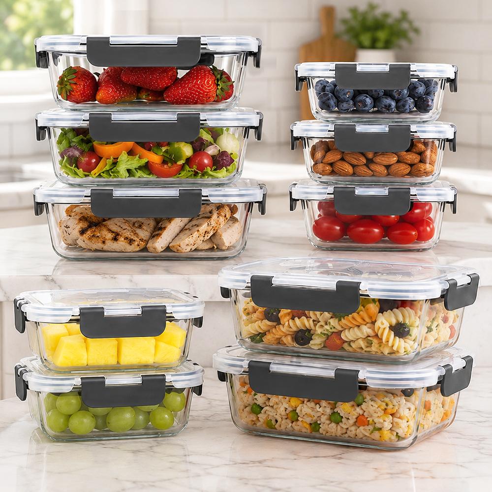 Meal Prep Jars With Lids - Glass Food Storage Containers Set 10-Pack