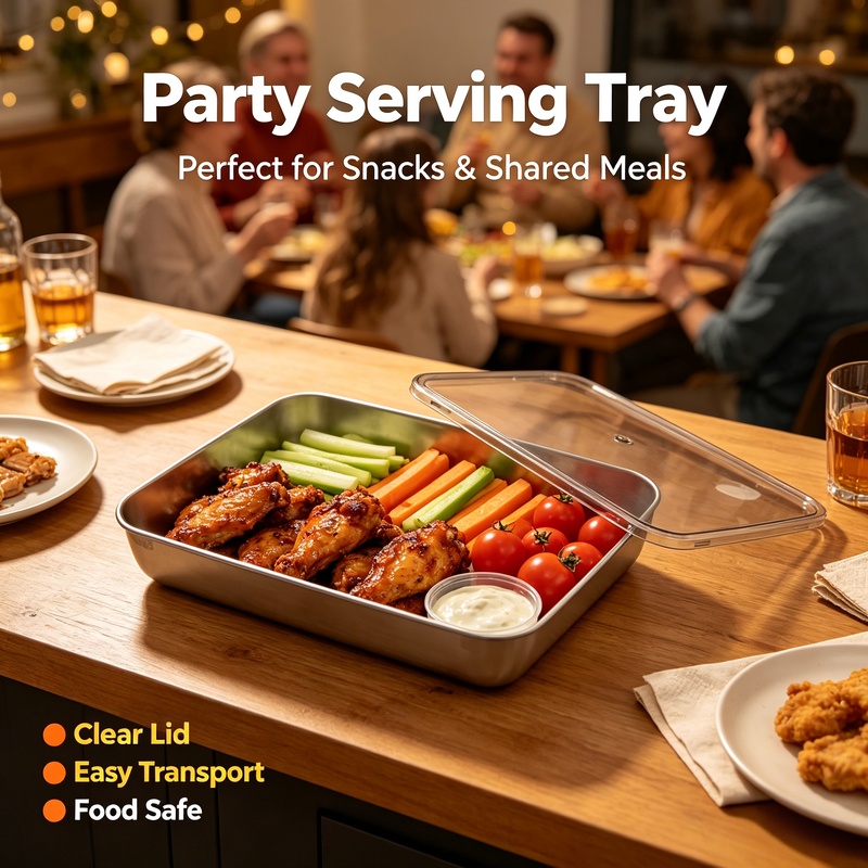 Meal Prep Seafood - Stainless Steel Square Tray with Lid,