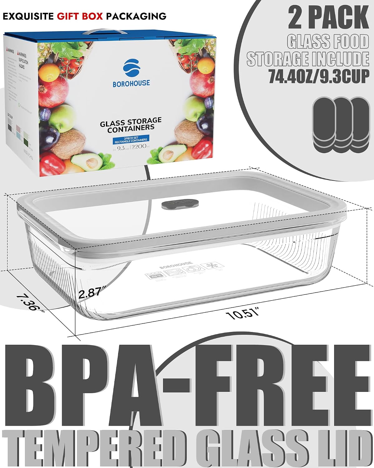 2 Pack Glass Food Storage Cont - огляд і ціна Meal Prep Glass Containers