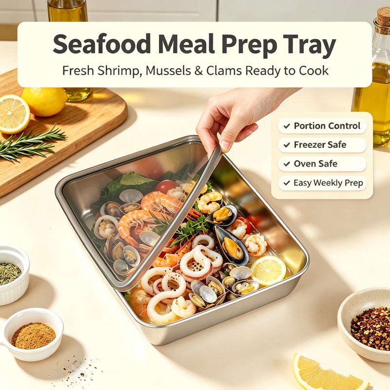 Stainless Steel Square Tray wi - огляд і ціна Meal Prep Seafood